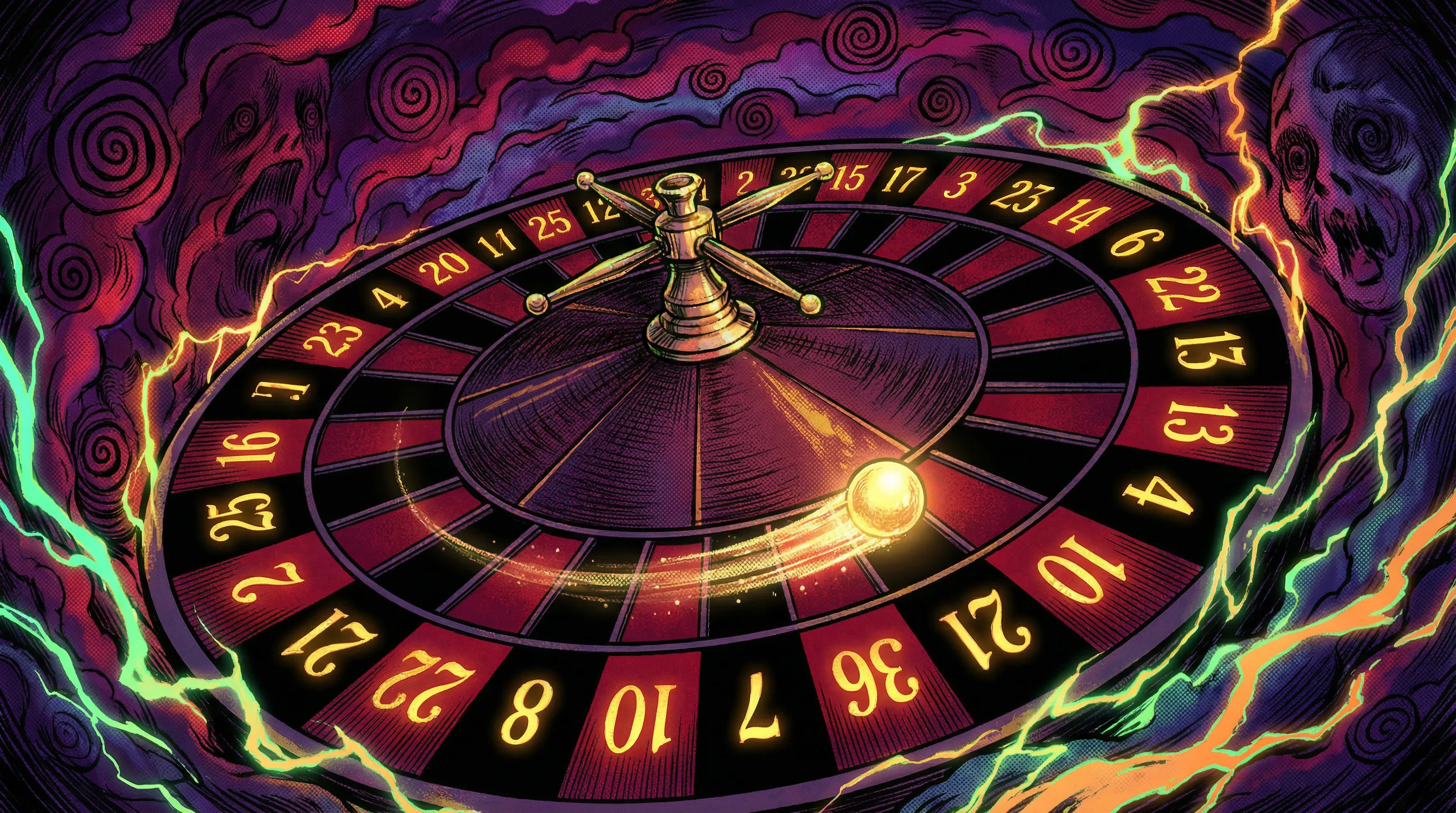Roleta giratória com bola dourada e atmosfera mística